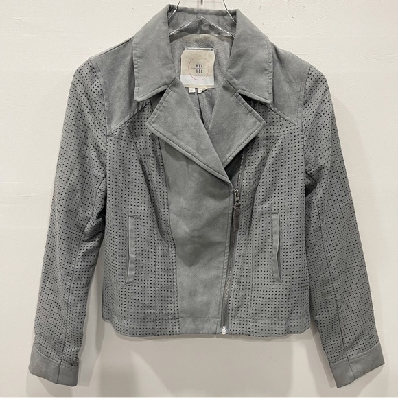 Anthropologie Hei Hei Vegan Suede Perforated Asymmetric Zip Moto Jacket Small - Picture 2 of 10